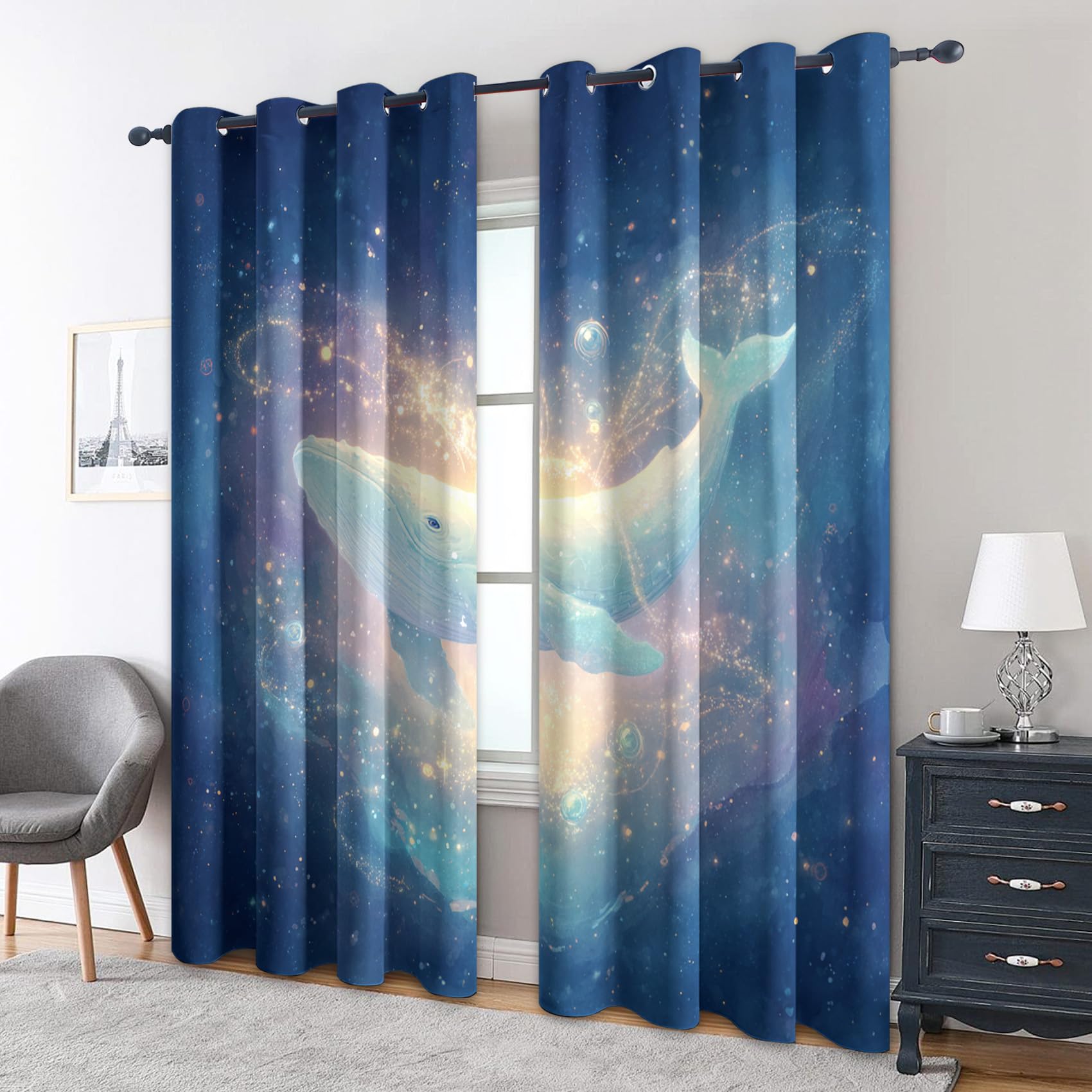 Wal Vorhang Mit ösen Blickdicht, Kinder Meerestiere Vorhänge Schlafzimmer Wohnzimmer Küche 110 x 215 cm Lang, Übergardinen Innen Verdunklungsvorhänge