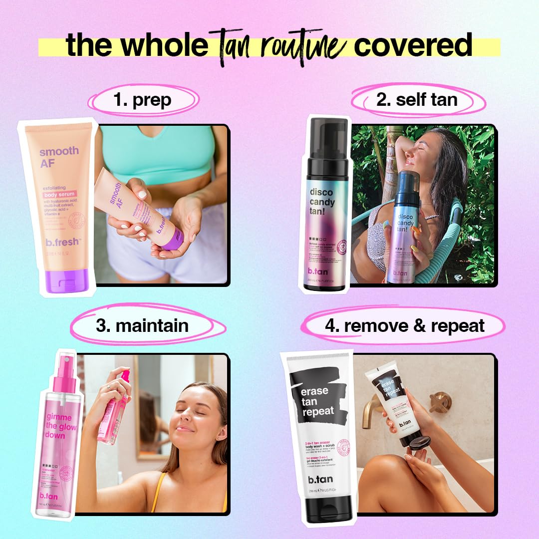 b.tan Self Tanner | Disco Candy Tan Self Tanning Mousse - Fast, Dark Self Tan That Parties as Hard as You, Candy-Scented, Sweat-Proof & Transfer Resistant, Vegan, Cruelty + Paraben Free, 200 ml