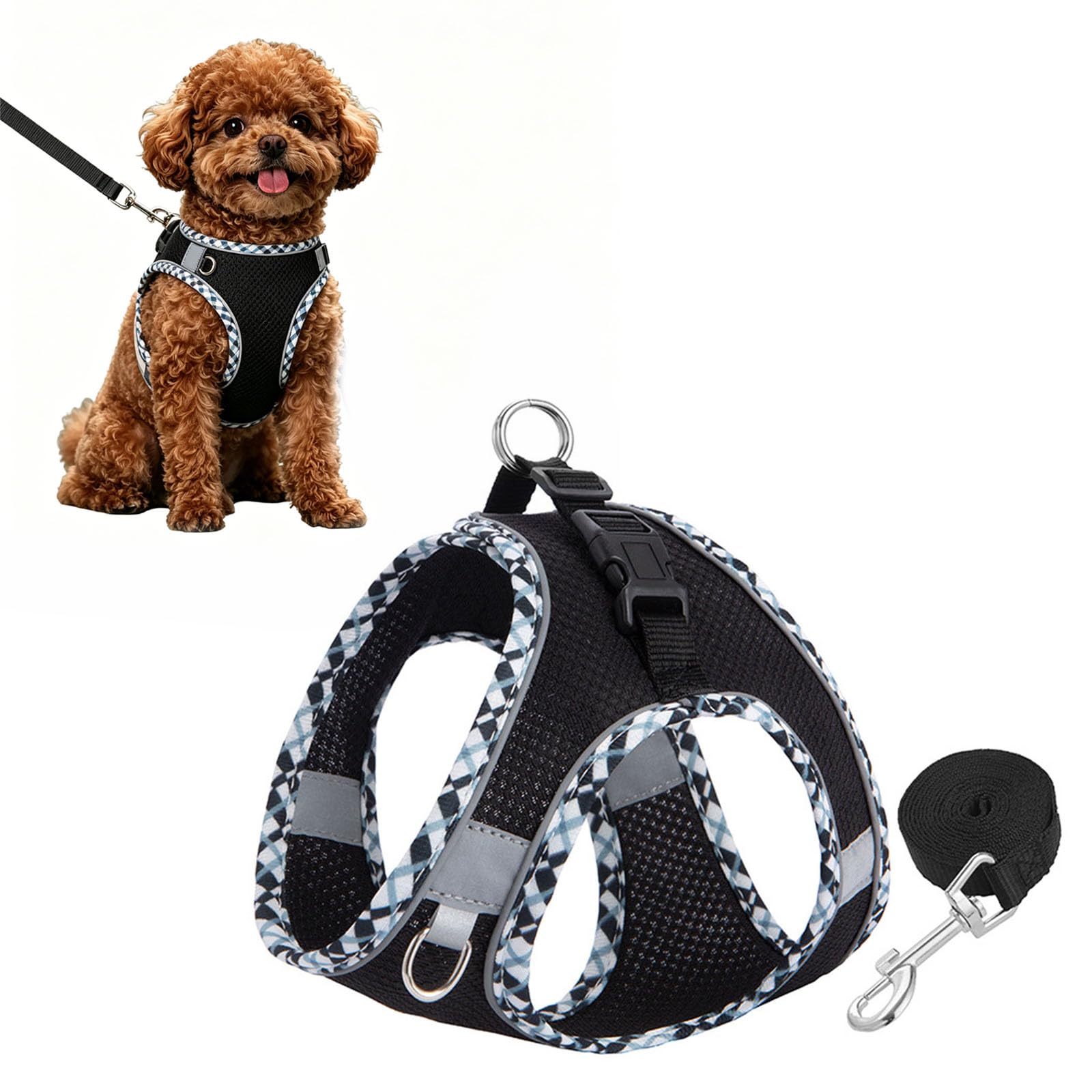 Cat Harness and Lead Set, Adjustable Kitten Harness and Leash Set Escape Proof, Soft Breathable Mesh Harness Vest for Small Medium Cat Dog Daily Outdoor Walking Travel (Black, M)