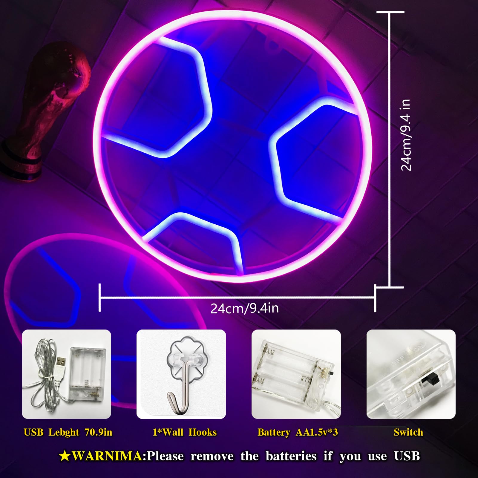 Insegne al neon a forma di calcio per ragazze e donne, luci al neon per