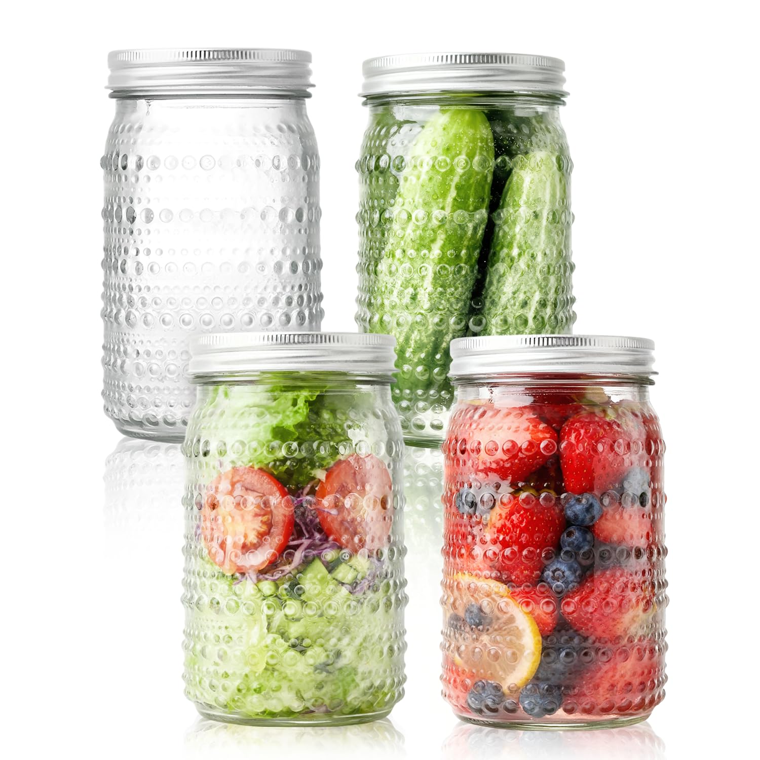 FULGNU Wide Mouth Mason Jars 32 oz 4 Pack