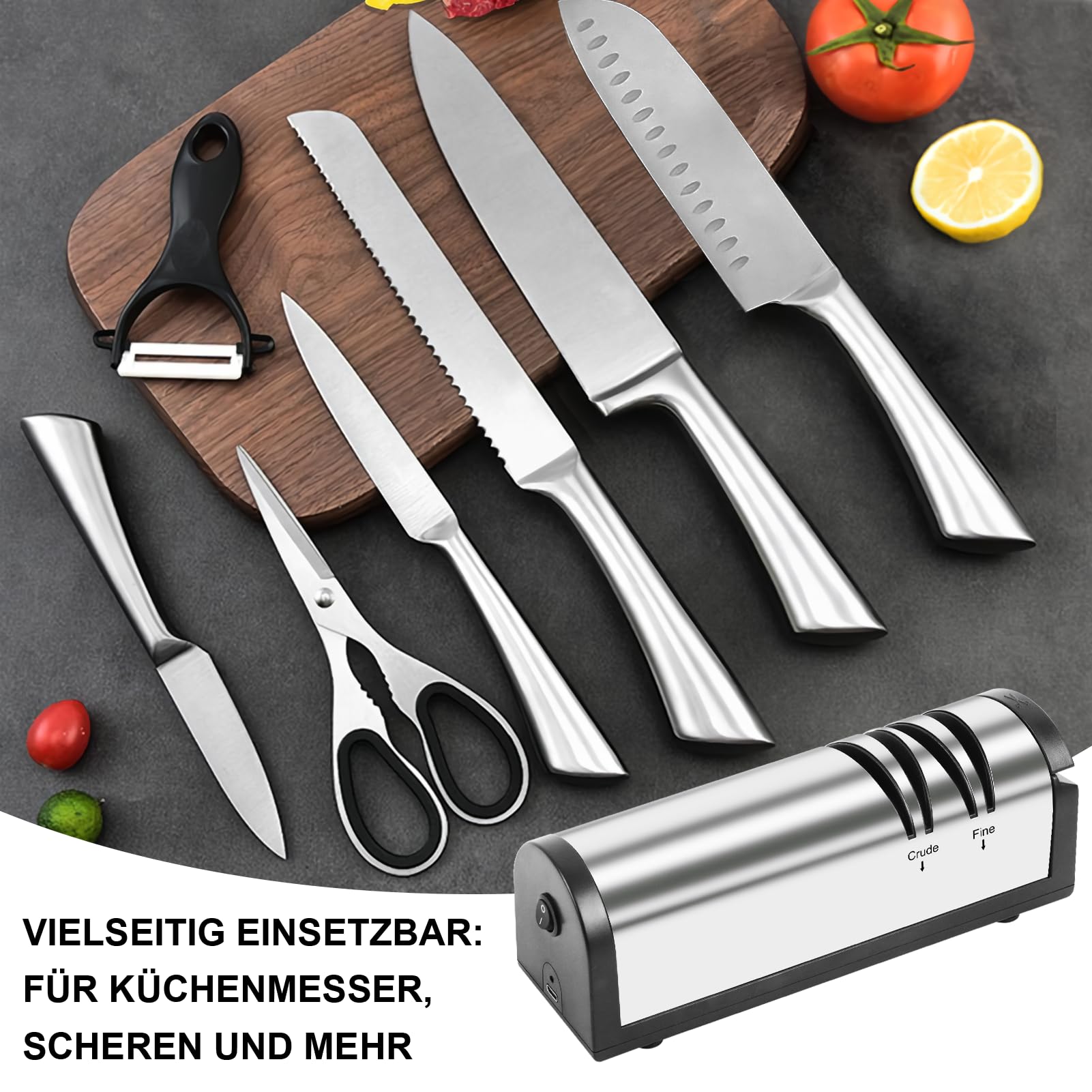 SOARFLY Aiguiseur Couteaux Électrique en Acier Inoxydable, Aiguiseur Couteaux Professionnel Haute Précision, Efficace Éguiseur de Couteau Durable, Aiguiseur Multifonction pour Couteaux de Cuisine