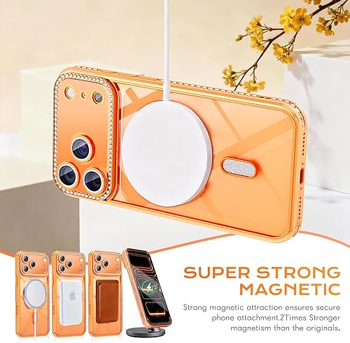 Miniatura 4 de Funda magnética con purpurina para iPhone 15 Plus [compatible con MagSafe] protector de lente de cámara con diamantes de imitación brillantes,