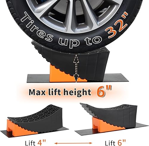 Miniatura 9 de Rampa de cambio de neumáticos elevada, bloques de nivelación curvos, para elevaciones de neumáticos de hasta 6 pulgadas con cuña de rueda,