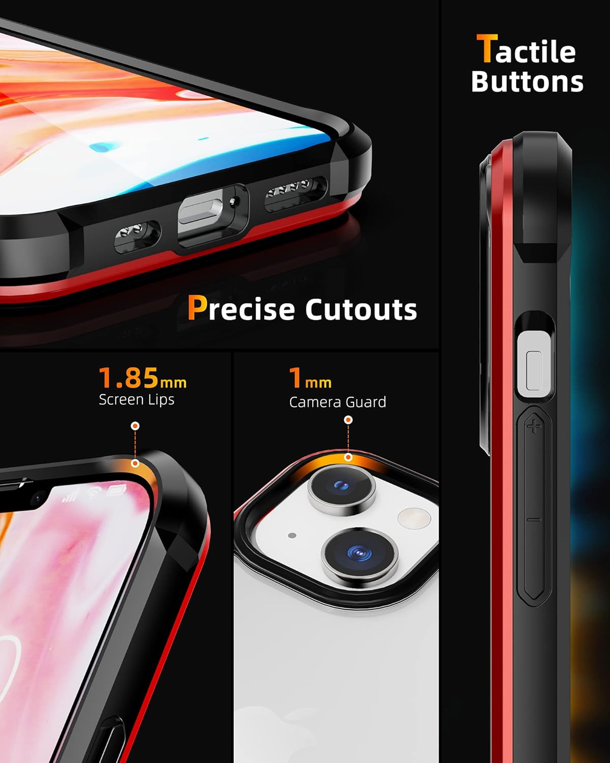 CaseBorne R Compatible with iPhone 14 / iPhone 13 Case - Shockproof Protective Clear, Military Grade 12ft Drop Tested, Durable Aluminum Frame, Anti-Yellowing Technology - Red