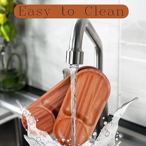 Miniatura 7 de VieWood Bandeja de madera para servir, platos de madera de 2 compartimentos, platos de madera para bebidas, magdalenas, sushi, comida y decoración