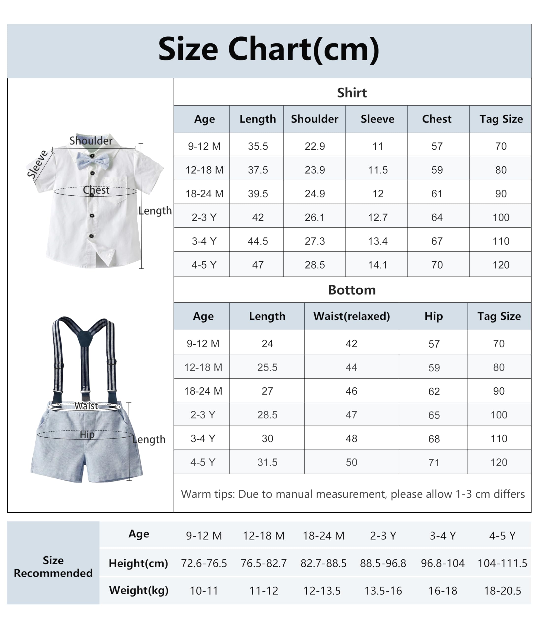 Volunboy Bebé Niño Caballero Conjunto, Camisa de Manga Corta con Pajarita + Corta Pantalón Traje Ropa