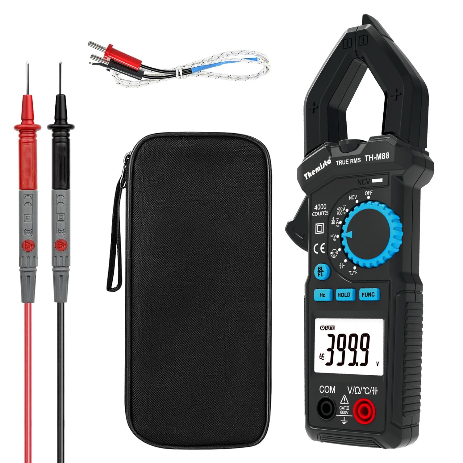 THEMISTO Th-M88 True Rms Digital Clamp Meter 600A 4000 Pack