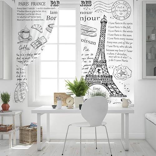 Miniatura 4 de Blackout Curtains Thermal Insulated Black White Paris Tower Solid Pattern Metal Grommet Elegant Room Drapes Window Curtain for Bedroom Living Room