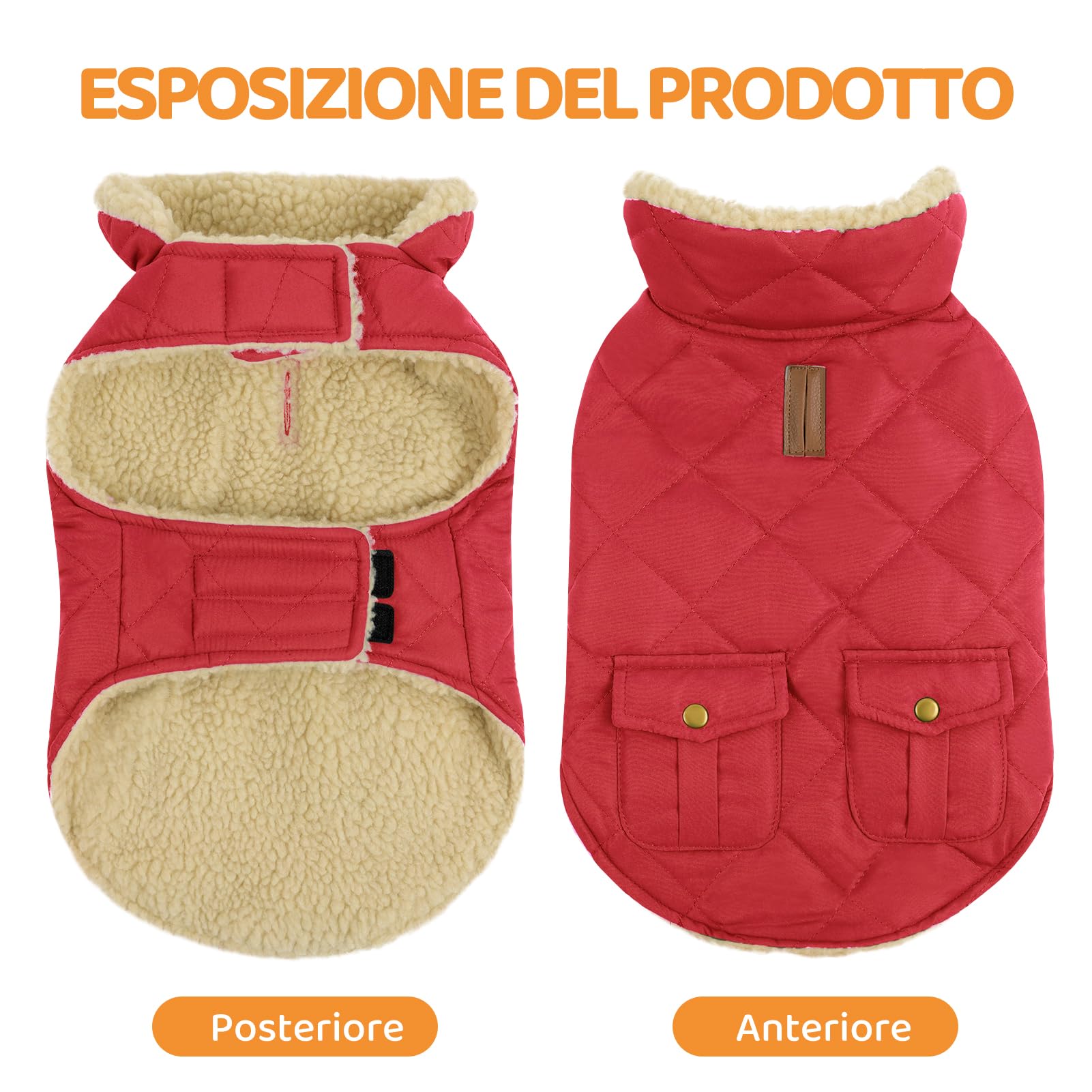 Queenmore Cappotto Caldo Impermeabile Per Cani, Giubbotto Invernale in Pile, Vestiti Per Bassotto Bulldog Francese Chihuahua, Rosso, M