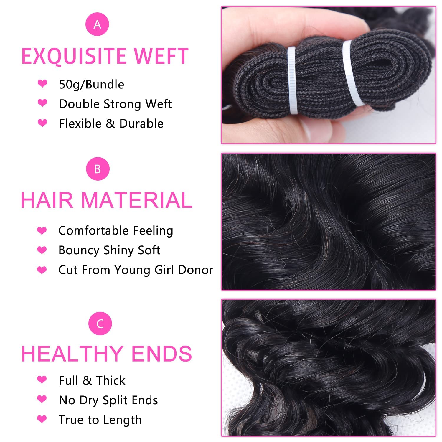 Deep Water Curly Wave Human Hair Bundles with Closure(10 10 10 10+10) Wet and Wavy 4 Bundles and Closure 50g/bundle Unprocessed Brazilian Short Bob Hair Natural Color - Image 4