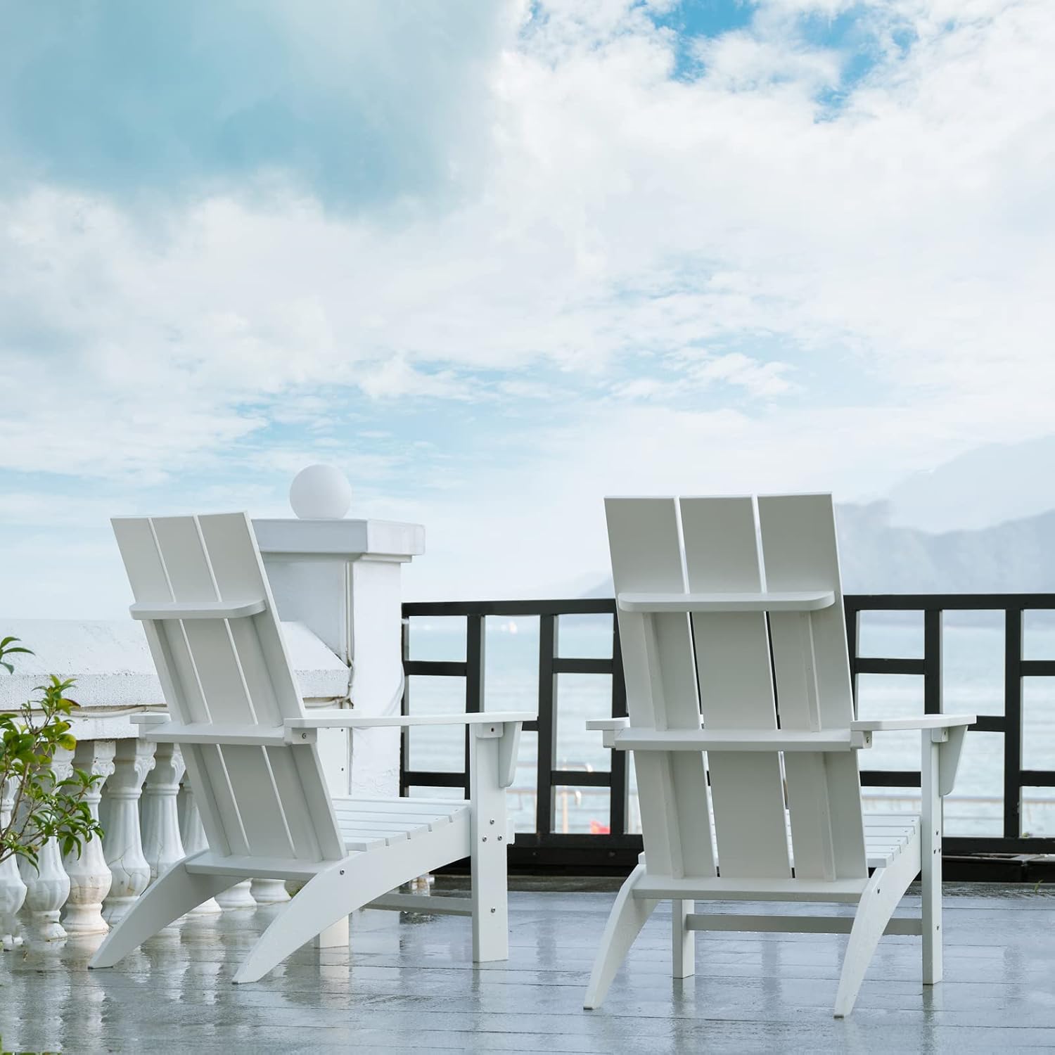 Psilvam Modern Adirondack Chair, Oversized Poly Lumber Fire Pit Chair, 350 Lbs Support Patio Chairs for Garden, Weather Resistant Adirondack Chair Looks Like Real Wood (White)