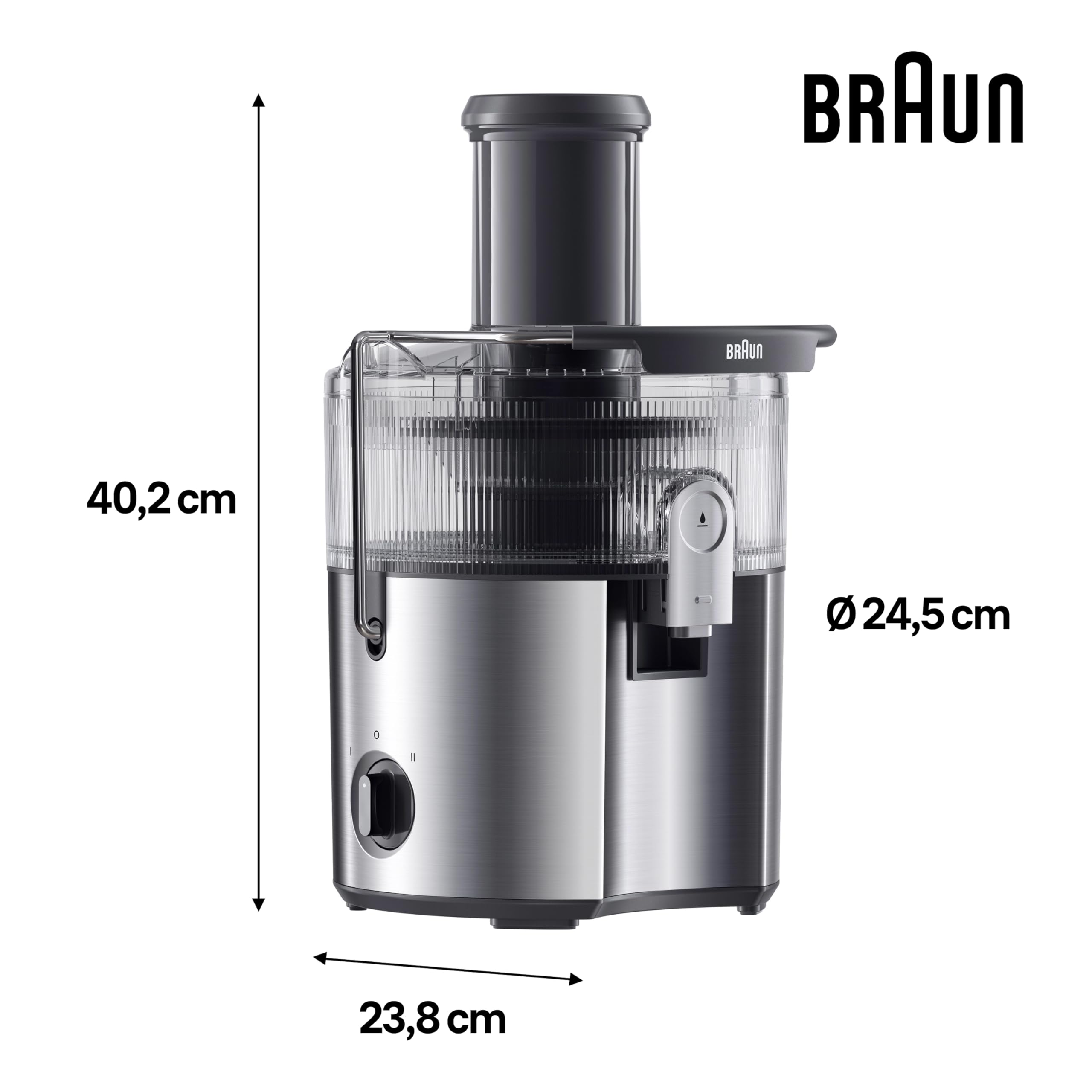 Braun MultiJuice 7 SJ700, Zentrifugalentsafter mit ColdXtract-Technologie, 75 mm Einfüllöffnung, 2L Fruchtsaftbehälter, Anti-Tropf-System, 4-faches Sicherheitssystem, Edelstahlfilter, 1000W, Grau