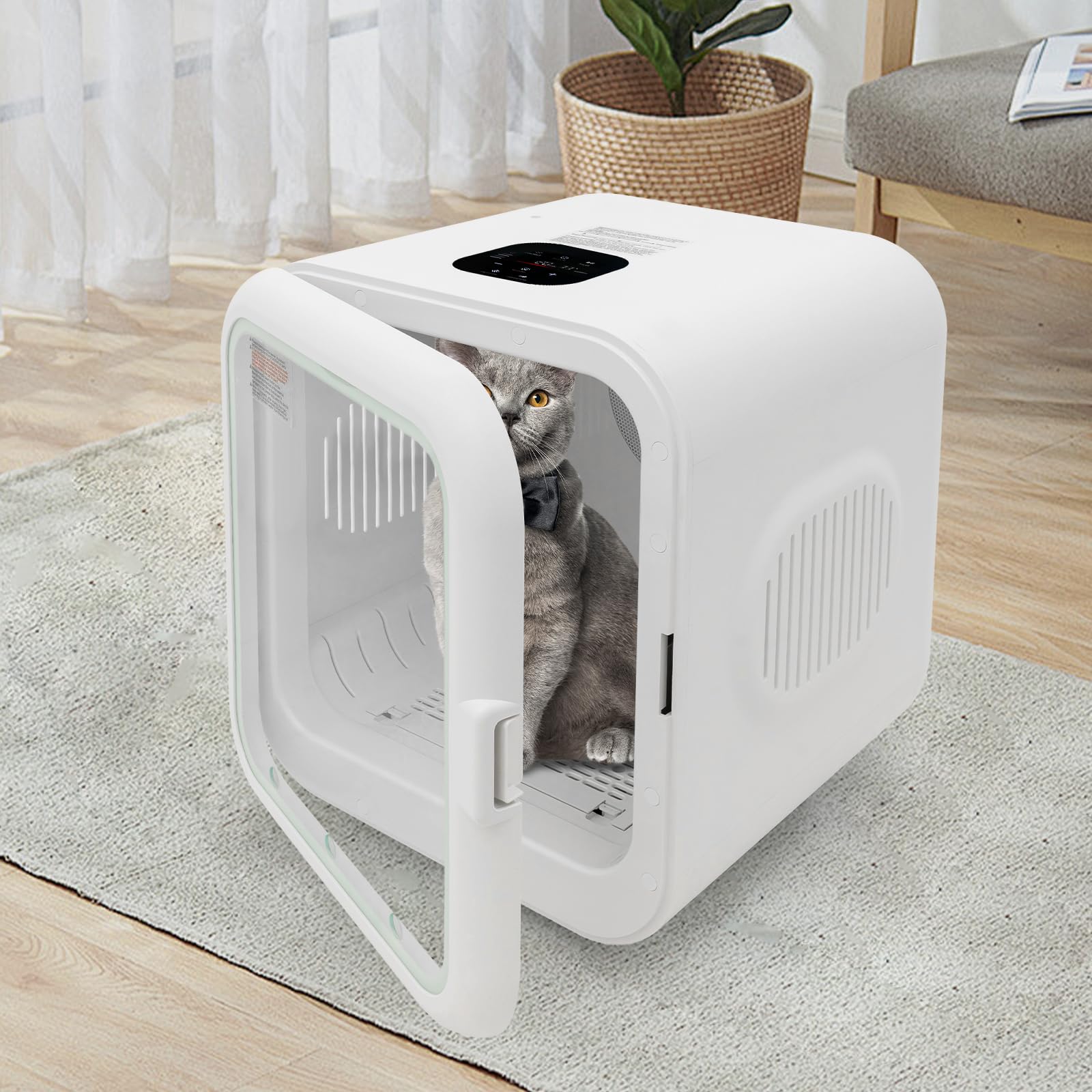 Séchoir pour Animaux de Compagnie Sèche Linge Automatique Chats et Chiens 800W Boîte de Séchage Intelligente, Temps de Température Réglable, Portes d'Armoire Transparentes, pour Animalerie, Maison