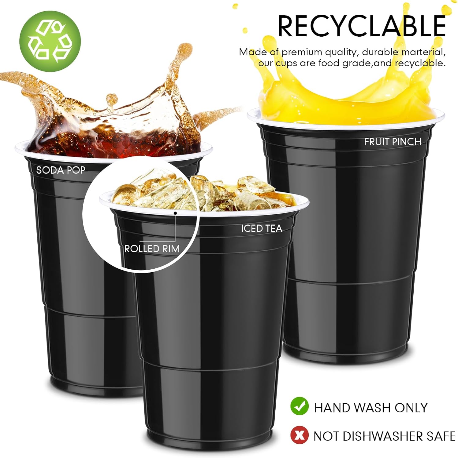 Mimorou Black 200 Pack 16 oz Plastic Cups Bulk, Disposable Party Plastic Cup for St Patricks Mardi Gras Wedding Stackable Beverage Drinking Tumbler Heavy Duty for BBQ Birthday Baby Shower Graduation - Image 3