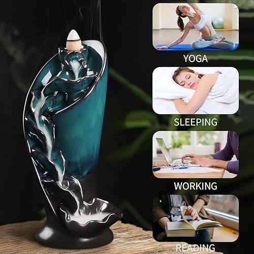 Miniatura 3 de Quemador de incienso de cerámica con diseño de antorcha de cascada con pinzas, 20 conos de incienso y 30 varillas de incienso para decoración del