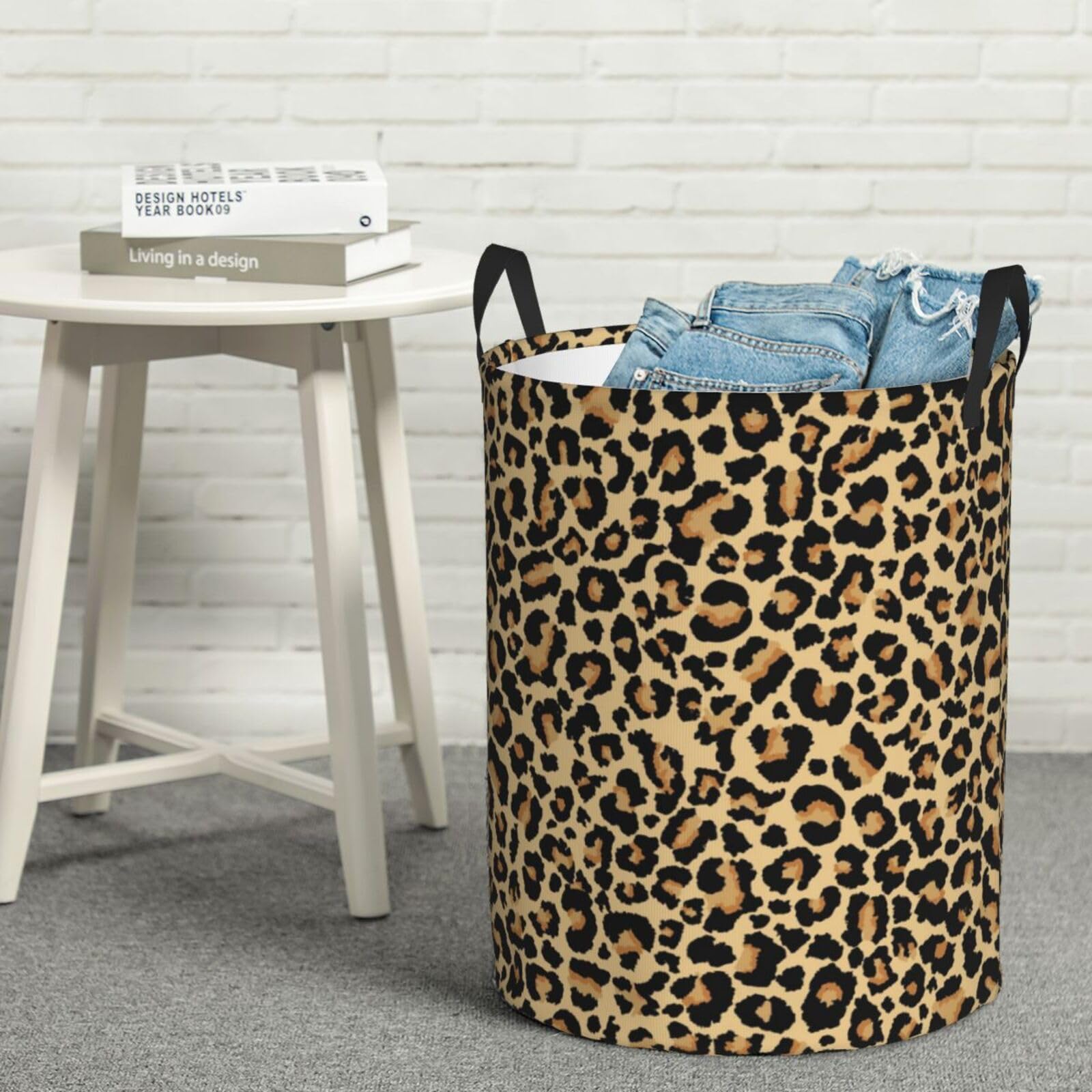 Grand panier à linge avec poignées – Imprimé léopard (D) Panier à linge sale pour bébé et enfant