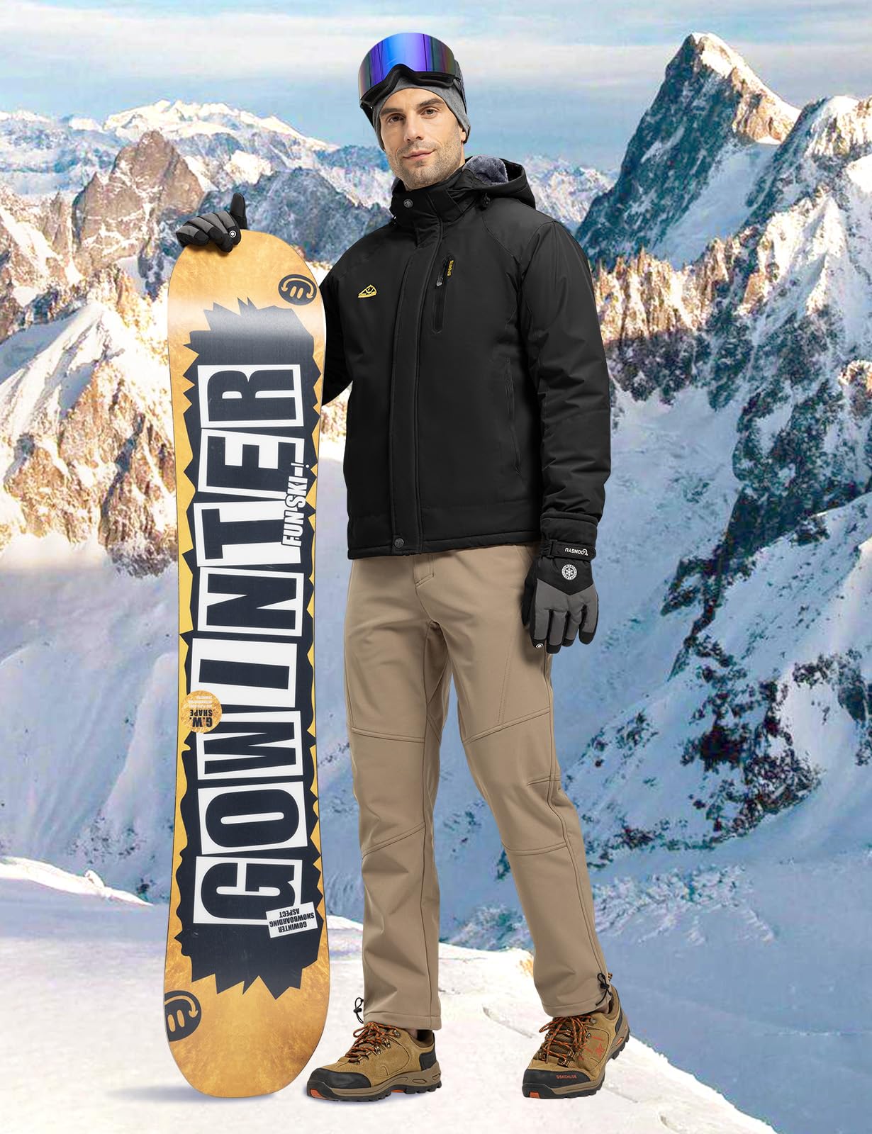 Rdruko Skijacke Herren Winterjacke Snowboardjacke Warme Fleece GefüTtert Winter Jacke Wasserdicht Funktionsjacke Männer Outdoor Wanderjacke mit Kapuze
