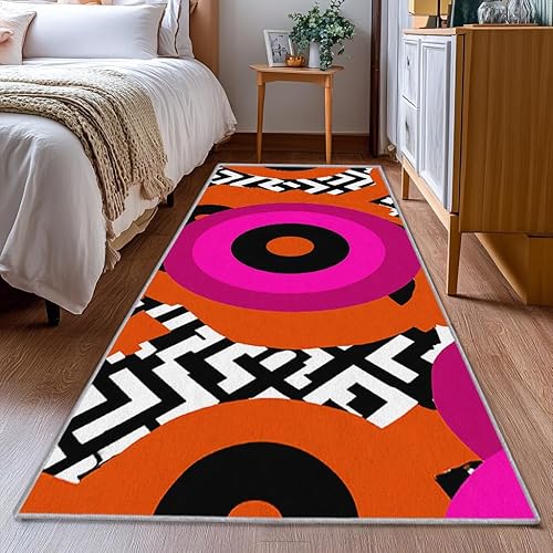 Miniatura 3 de Retro 70s Runner Rug 4x8, Greek Key Circle Pattern Runner Rug for Hallway Bedroom Kitchen Entryway Non-Slip, Retro 70s Home Decor Rugs Ultra-Thin