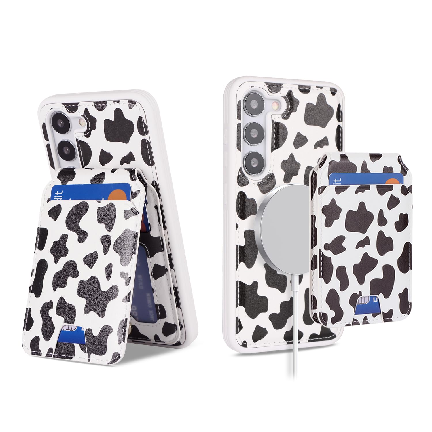 Ｈａｖａｙａ for Samsung Galaxy S23 Plus case Magsafe Compatible Galaxy S23 Plus case with Card Holder for Men and Women Samsung S23+ Plus Detachable Magnetic Wallet Phone case-Cow Print Black