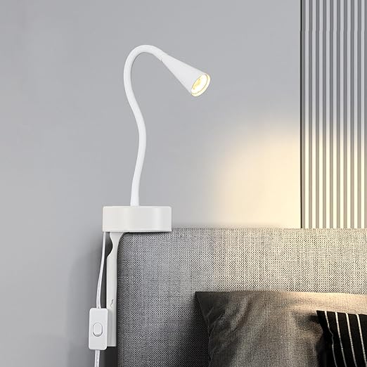 MOLUOLA LIGHTING White Headboard Reading Light, No Drilling Wall Mounted Reading Lights for Bedside, Book Light for Bedtime Reading, Buttonless Dimmable Reading Lamp, Movable Gooseneck Reading Sconces for Bedroom