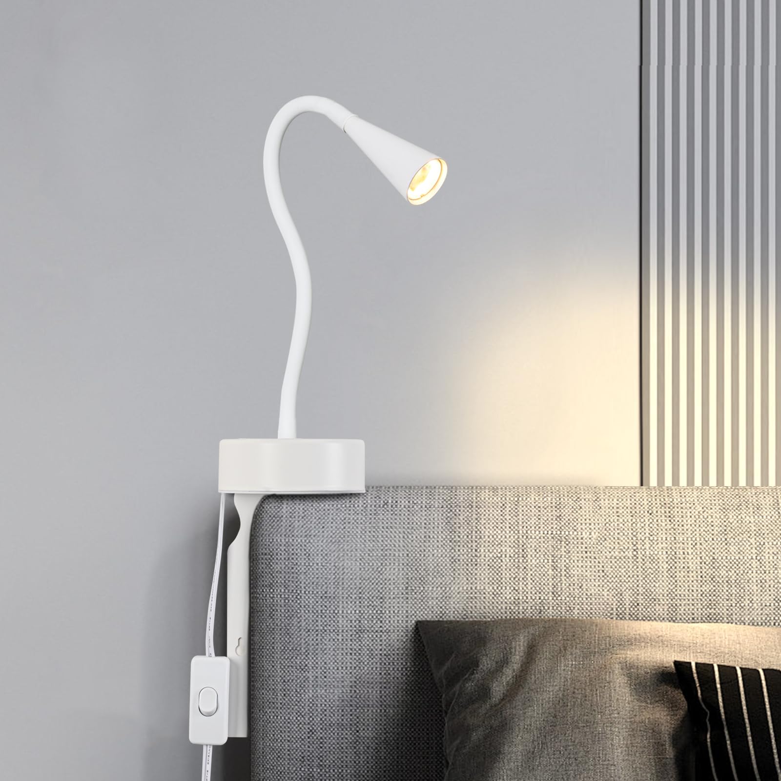White Headboard Reading Light, No Drilling Wall Mounted Reading Lights for Bedside, Book Light for Bedtime Reading, Buttonless Dimmable Reading Lamp,