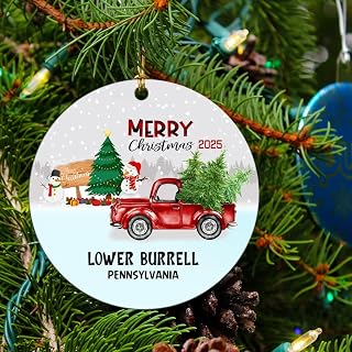 Christmas Ornament Tree 2025 Ornaments with Name City State Lower Burrell Pennsylvania Gift Long Distance Love Decoration for Xmas Gifts for Family Best Friends MDF Plastic 3" White
