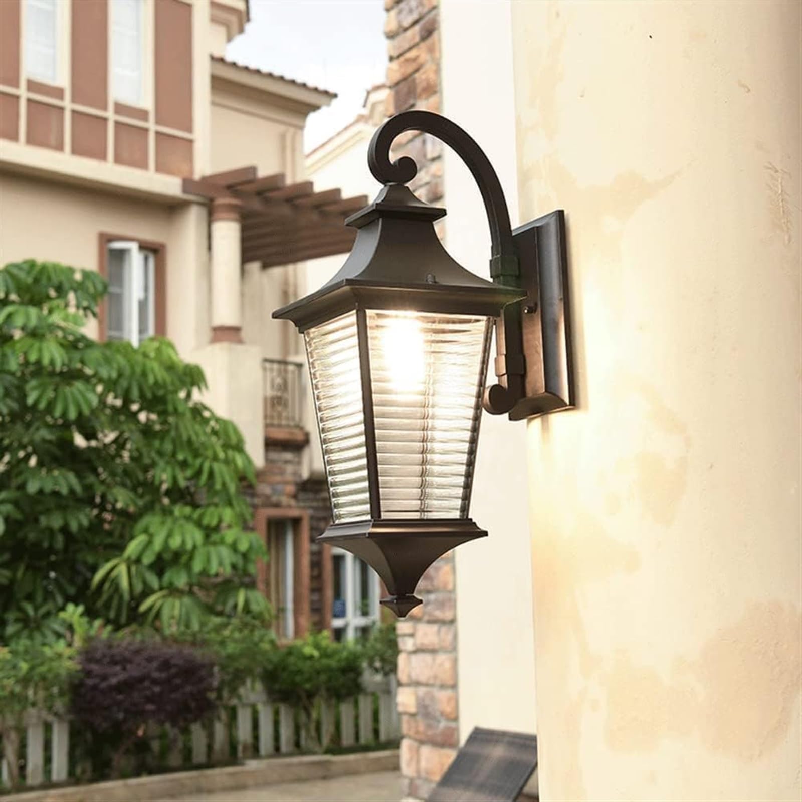Lanterne murale d'extérieur bronze poli luminaire industriel verre nervuré 22"
