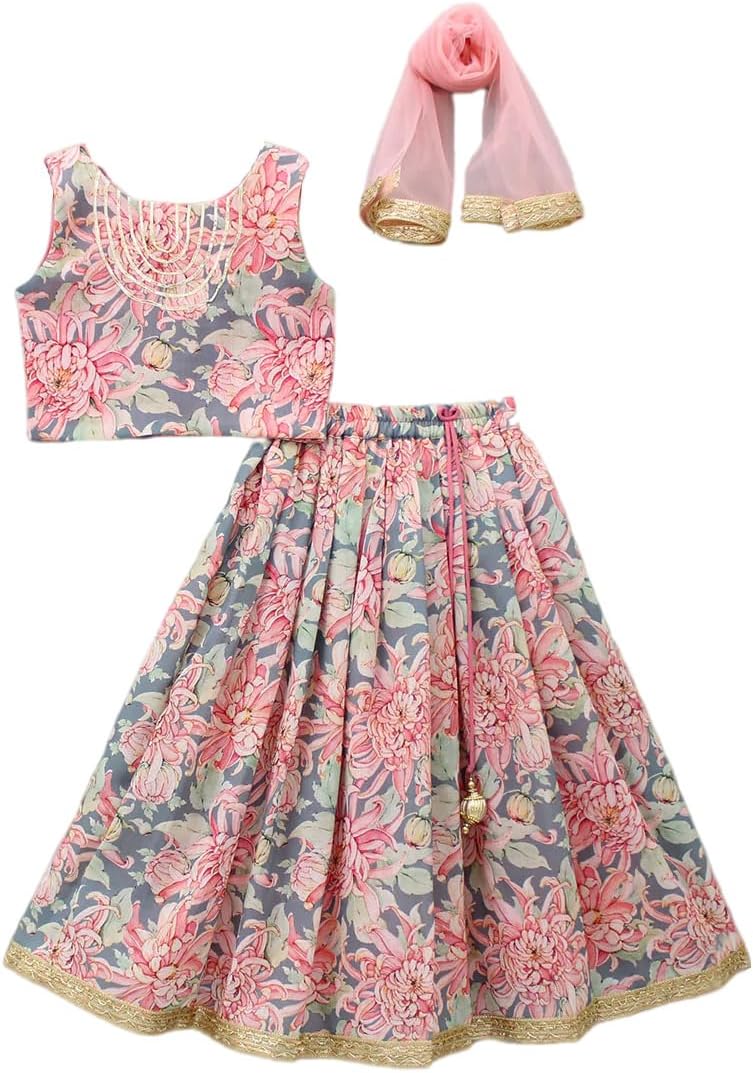 Leons FabGirls Ethnic Wear Rayon Flower Printed Readymade Lehenga Choli Set