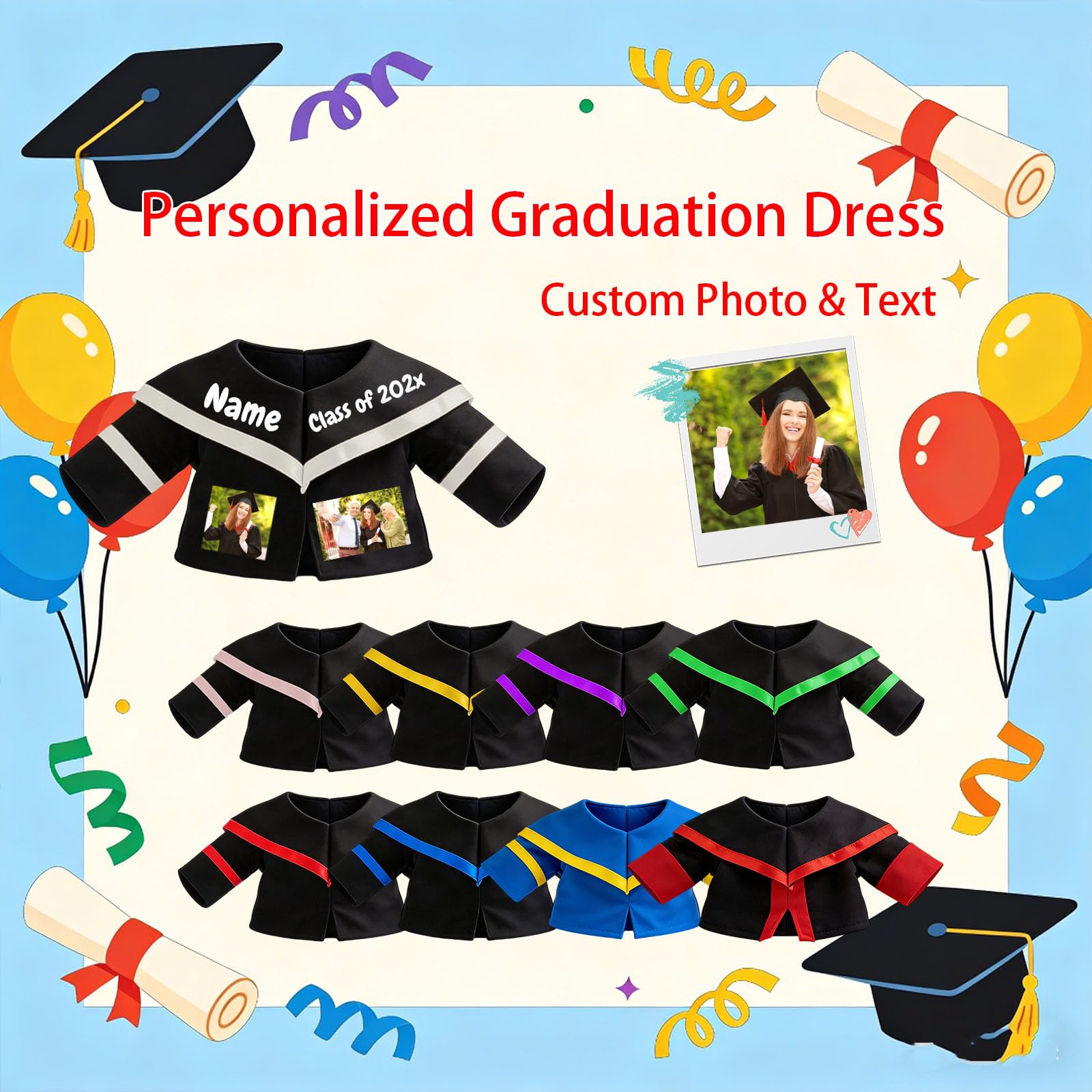 Vestiti Personalizzati Orso di Laurea con Foto Testo, Graduation Bear Clothes per Peluche 20-40cm, Regalo di Laurea Ideale per Bambino da Personalizzare