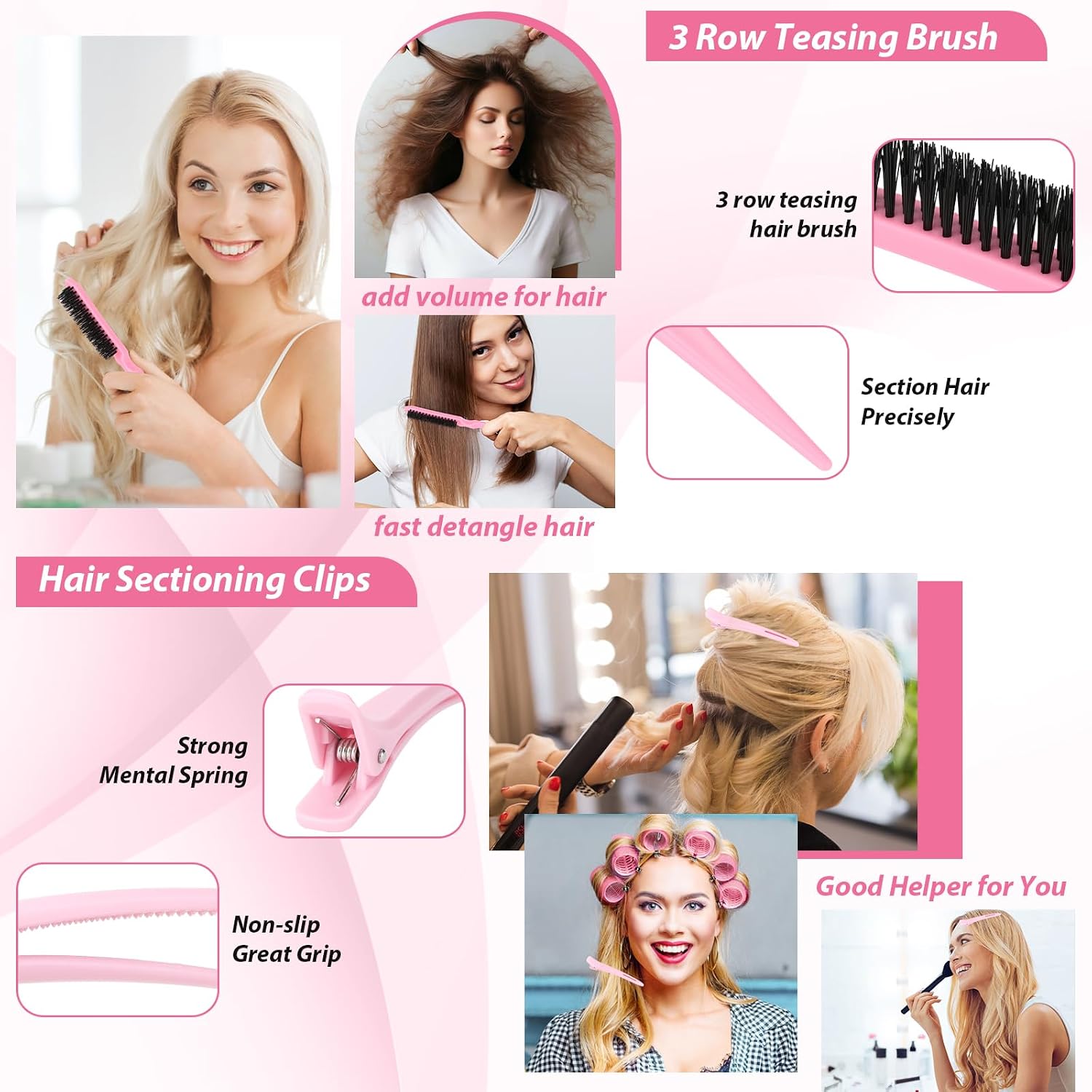 Qinzave 65 PCS Hair Curler Rollers with 5 Sizes Self Grip Hair Rollers for Long Medium Short Thick Fine Thin Bangs Volume Hair, Jumbo Curlers Rollers with Storage Bag Teasing Brush