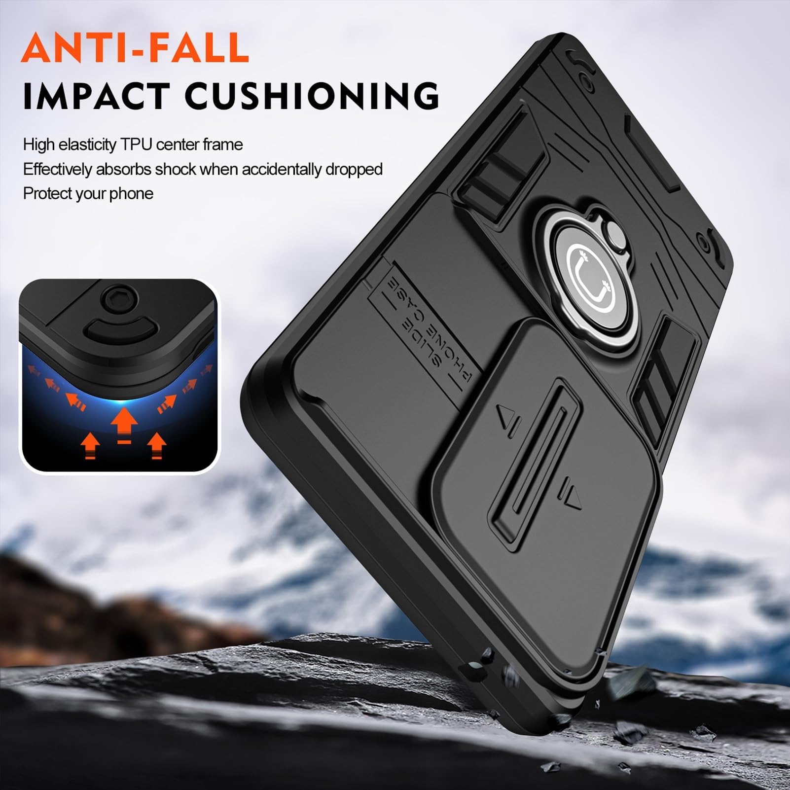 Generisch Etui ochronne do Samsung Galaxy S25 Ultra/S25 Plus/S25, przesuwana osłona obiektywu ze stojakiem pierścieniowym, ochrona przed uderzeniami, etui ochronne (niebieskie, S25)