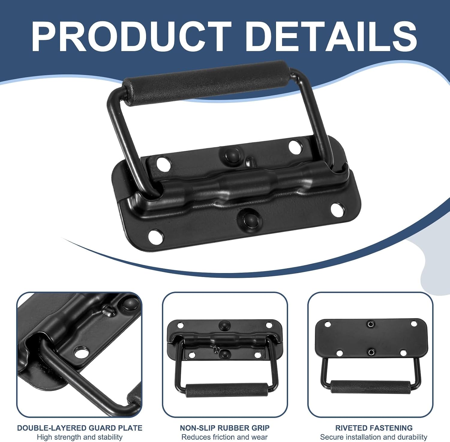 PATIKIL 4.3inch Spring Loaded Handle, 2 Pcs Folding Heavy Duty Toolbox Pull Chest Handles with Rubber Surface Mount Folding Grip for Toolbox Chest Case Crates Storage Boxes, Black image 3