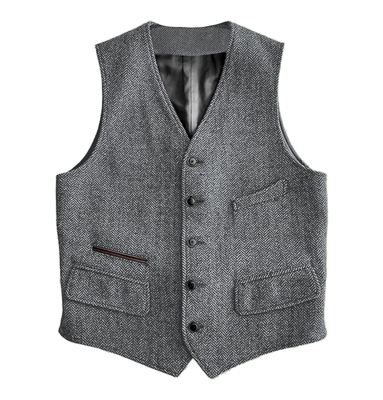 Solovedress Wool Suit Vest Formal Regular Fit Vest Suit Vest for Wedding Groomsmen, silver, L