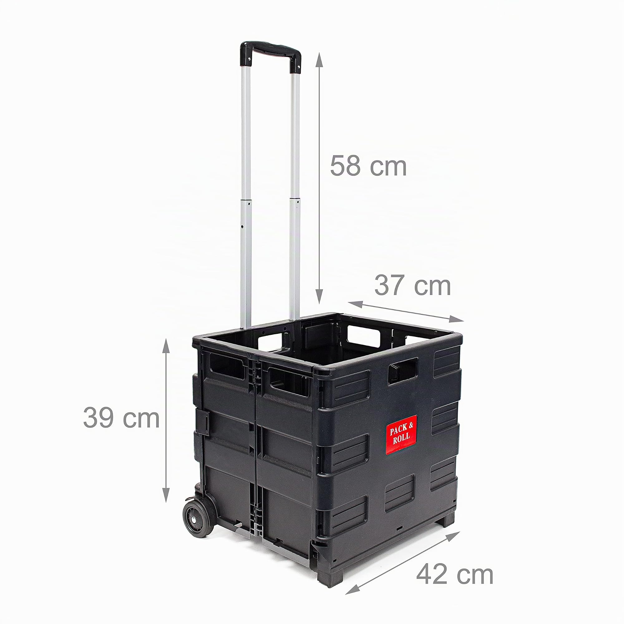 Relaxdays Einkaufstrolley, Klappbar, Einkaufsroller bis 35 kg, Verstellbarer Griff, Mit Rollen, HBT: ca. 100 x 42 x 37 cm, schwarz