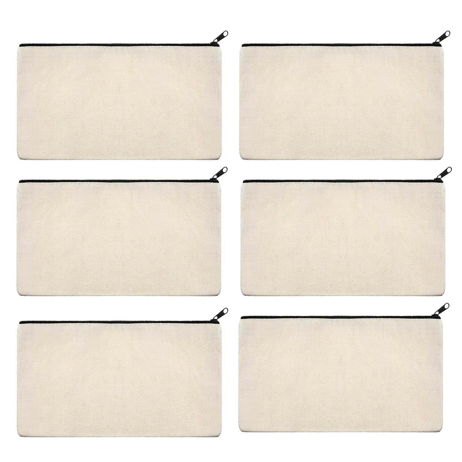 Lify DIY Craft Blank Bag Canvas Makeup Pencil Pouch with Zipper- Multipurpose Pen Pencil Case Cotton Canvas Cosmetic Bag Travel Cosmetic Bag -6 Piece Pack-image-8