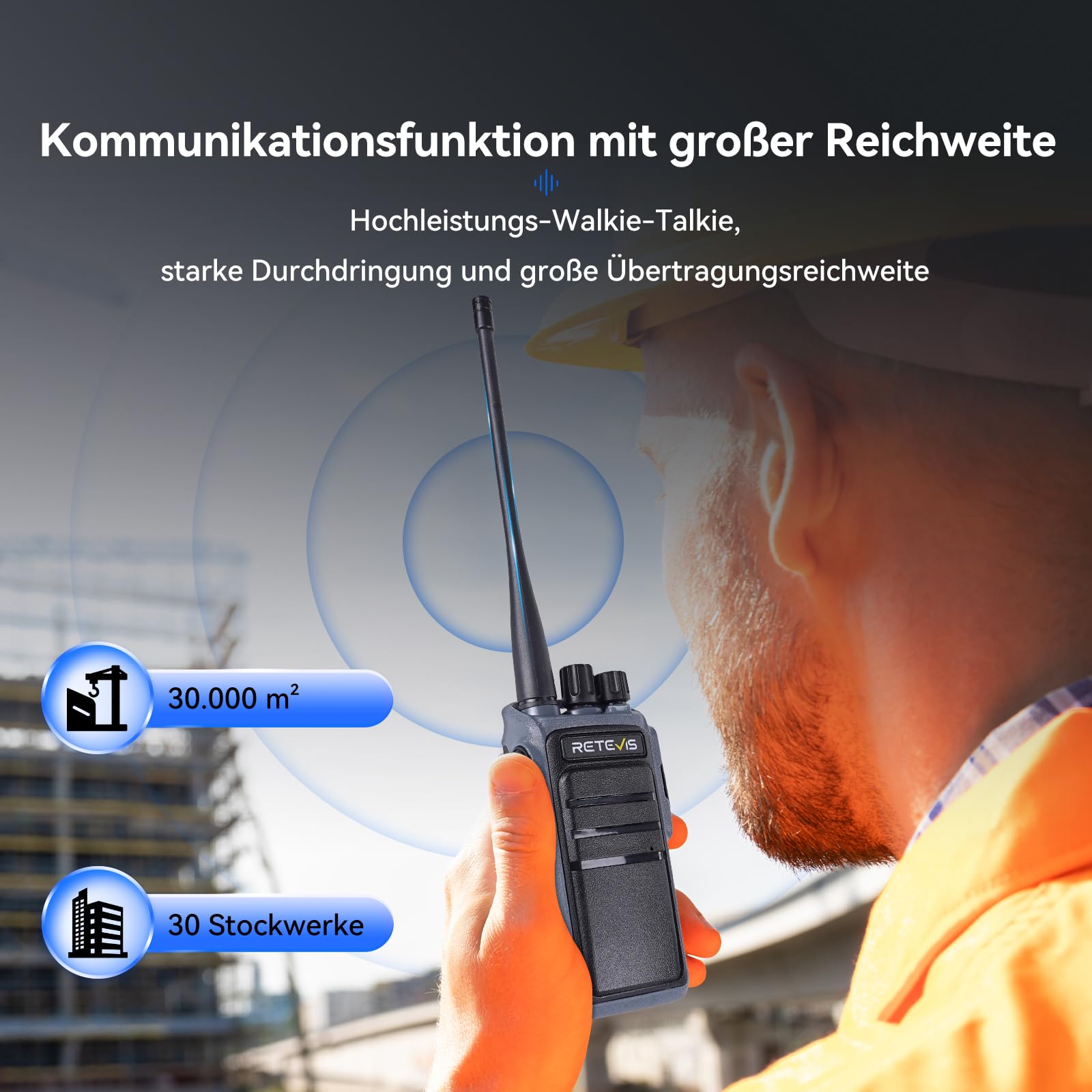 Retevis C64 Funkgeräte Dualband, Professionelles Walkie Talkie Intelligente Spracherkennungs, 2500 mAh, Rauschunterdrückung, Handfunkgerät mit Headset für Restaurants, Hotels (Schwarz, 4 Stück)