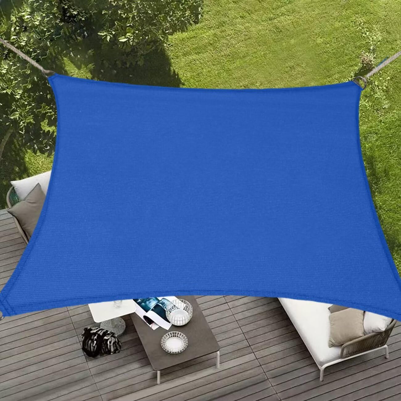WeRi Sun Shade Sail 14' x 26' Rectangule Sunshade UV Block Blue Shade Cloth for Patio Backyard Garden Lawn Outdoor Activities and Facility (We Make
