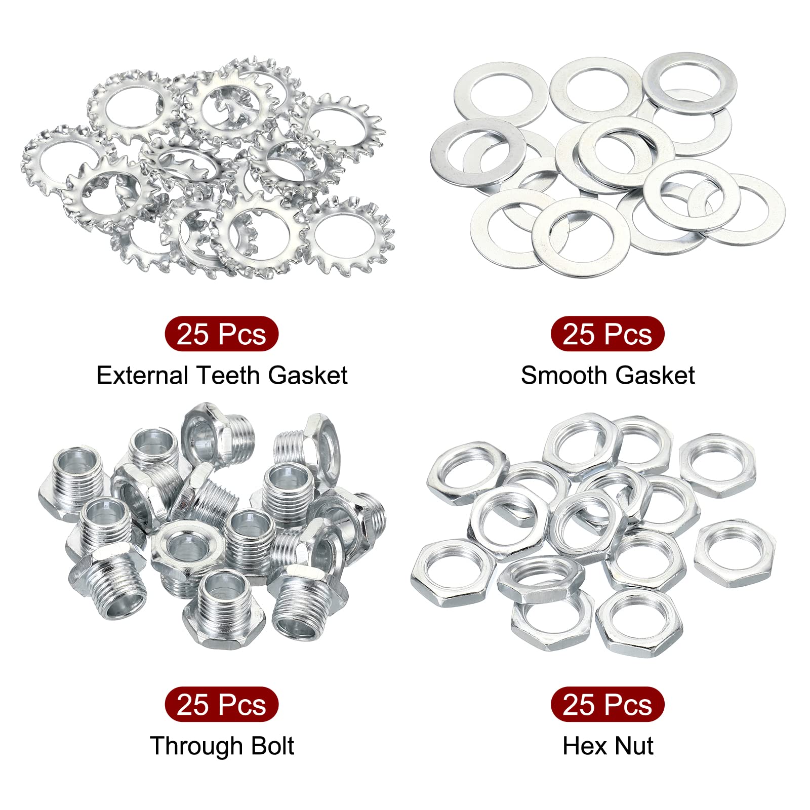 PATIKIL M10 Thread 10mm Tall Hex Hollow Screw Bolts, 4 in 1 / 100Pieces Through Hole Bolt Chandelier Fasteners with Hex Nut and Gasket - Image 3