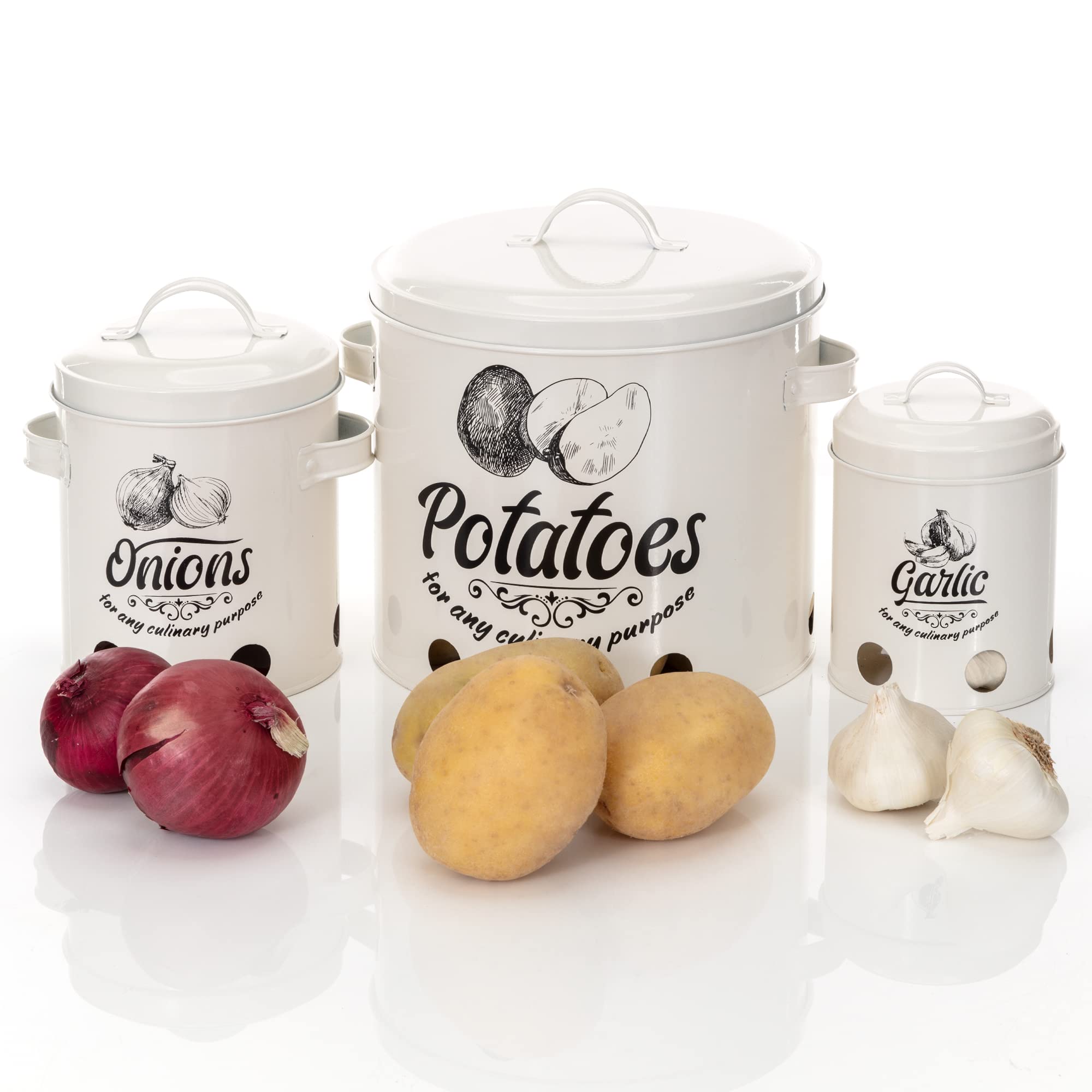 Potato And Onion Storage With Garlic Holder Set Of Containers Farmhouse