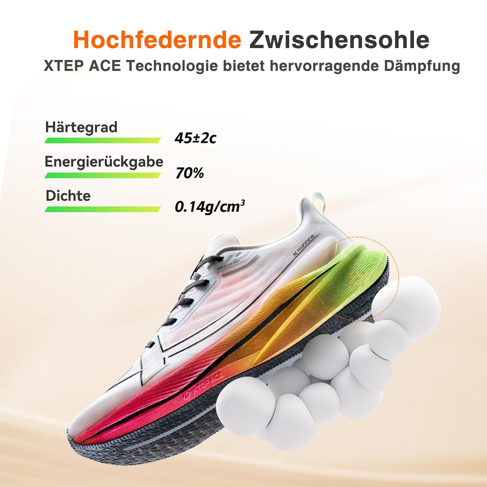 XTEP Professionelle 2000km Herren-Laufschuhe für Prüfungstraining,Hohe Dämpfung Starke Rückstoßfähigkeit Sneaker, rutschfeste und strapazierfähige Sportschuhe, ideal für Langstreckenläufe ab 10 km