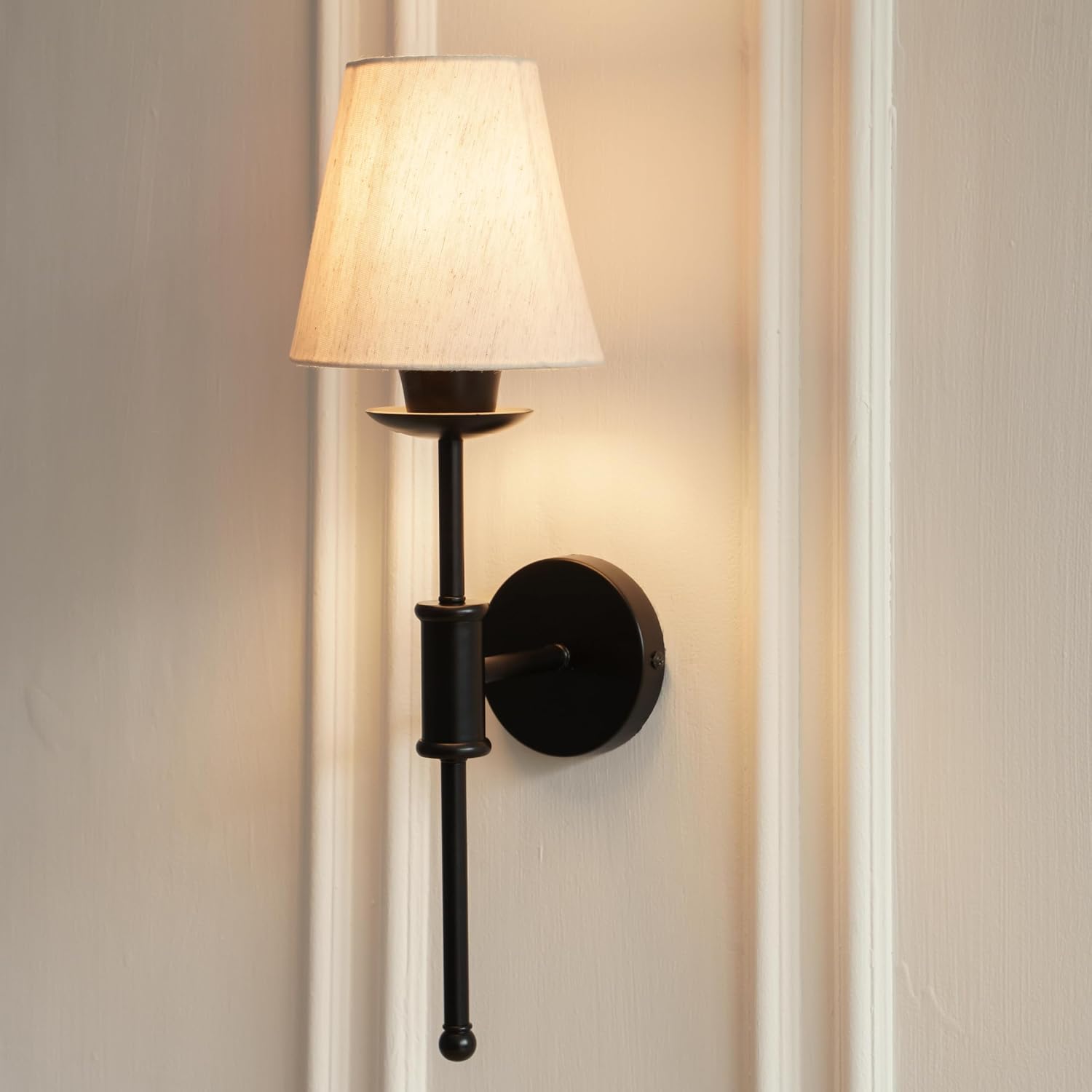 Divine Trends Black Polished Spacer Wall Lamp with Off White Shade for Living Room, Bedroom, Home Decoration Wall Light - ...