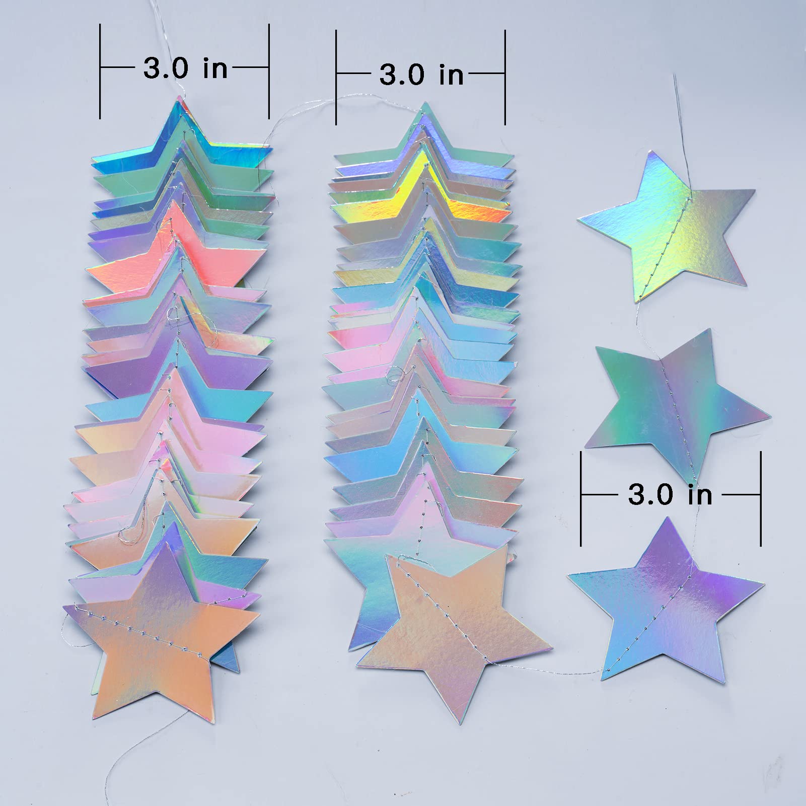 Ghirlanda di stelle iridescenti, decorazione olografica per feste, striscione con stelle scintillanti per matrimoni, baby shower, decorazioni per feste di compleanno, 7,6 cm di diametro, 6 metri in