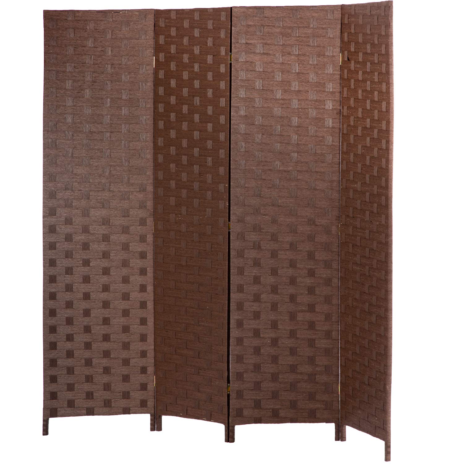4 Panel Wood Mesh Woven Design Folding Wooden Screen Room Divider