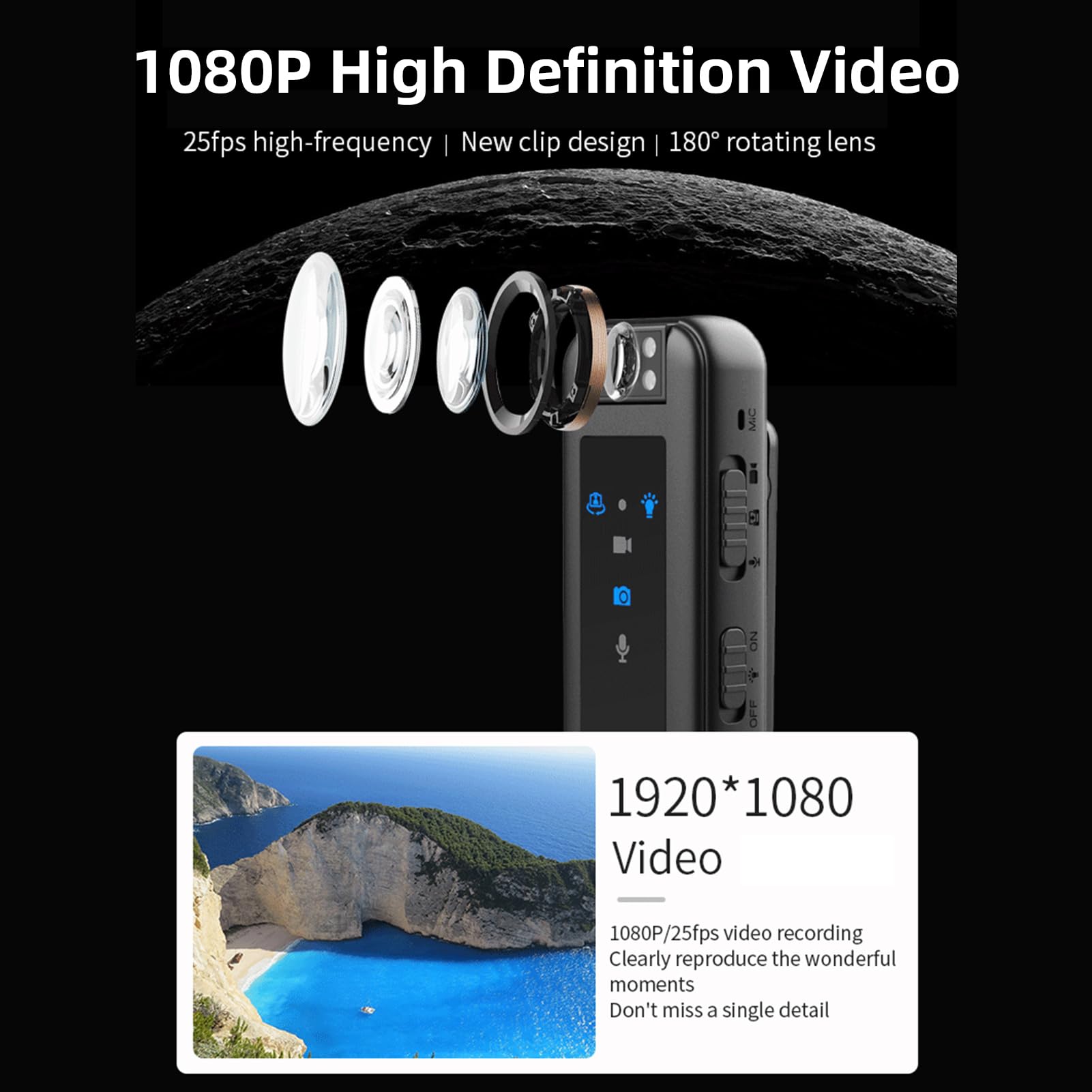 Camnoon Telecamera Corporea 1080P Con Obiettivo Girevole 180°, Visione Notturna E Clip Magnetica – Per Sicurezza E Attività Outdoor - 5