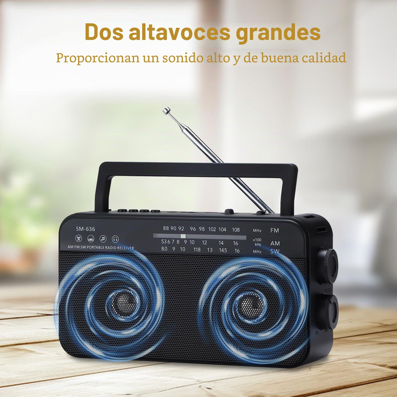 SEMIER - Radio portátil Am FM de Onda Corta con Altavoz Bluetooth, 3X Pilas D o Radio de Transistor de Potencia de CA con Dos Altavoces de 6 vatios, Compatible con USB AUX y Reproductor de MP3 de