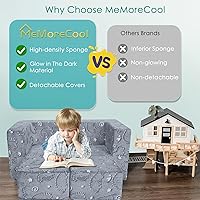 Vista 4 de MeMoreCool Dinosaur Glow Foam Kids Play Couch Set, Gray Modular Sofa & Lounger – Glow-After-Light Dinosaur Pattern, Machine-Washable Cover