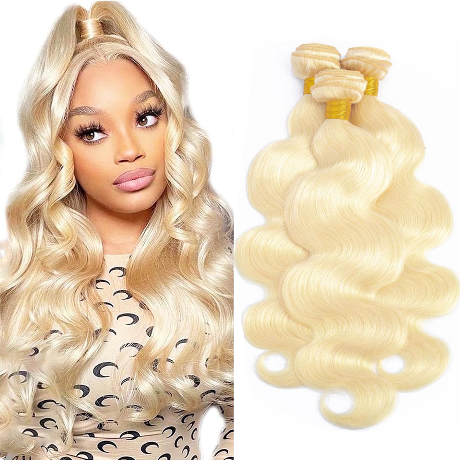 12,14,16” 613 Brazilian Body Wave human bundles❤️ Amazon.com : Human Hair 613 Blonde Deep Wave Bundles with  main image 2