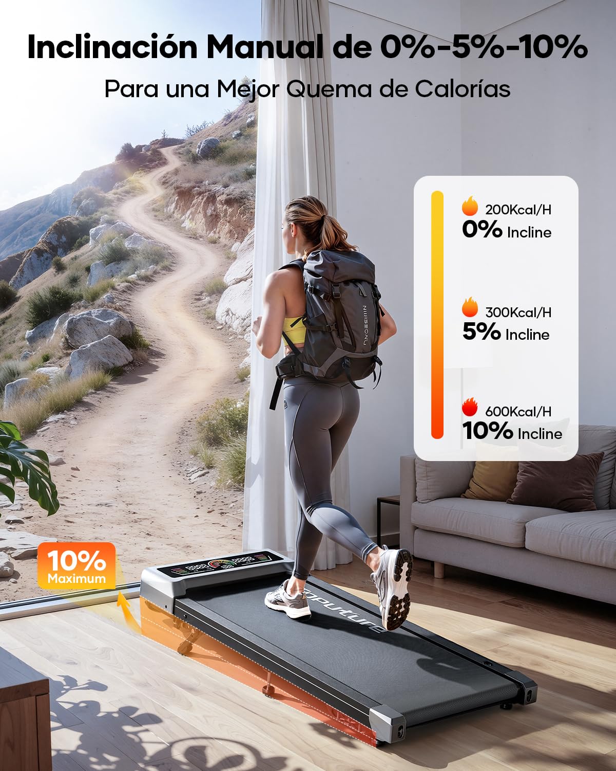 1-10km/h Tapis Roulant Salvaspazio, Tapis Roulant Elettrico con 10% Inclinazione, 3 Pendenza, 3.0HP Motore silenzioso, 4 in 1 sotto la scrivania Walking Pad, App e Telecomando, Ampio Display LED