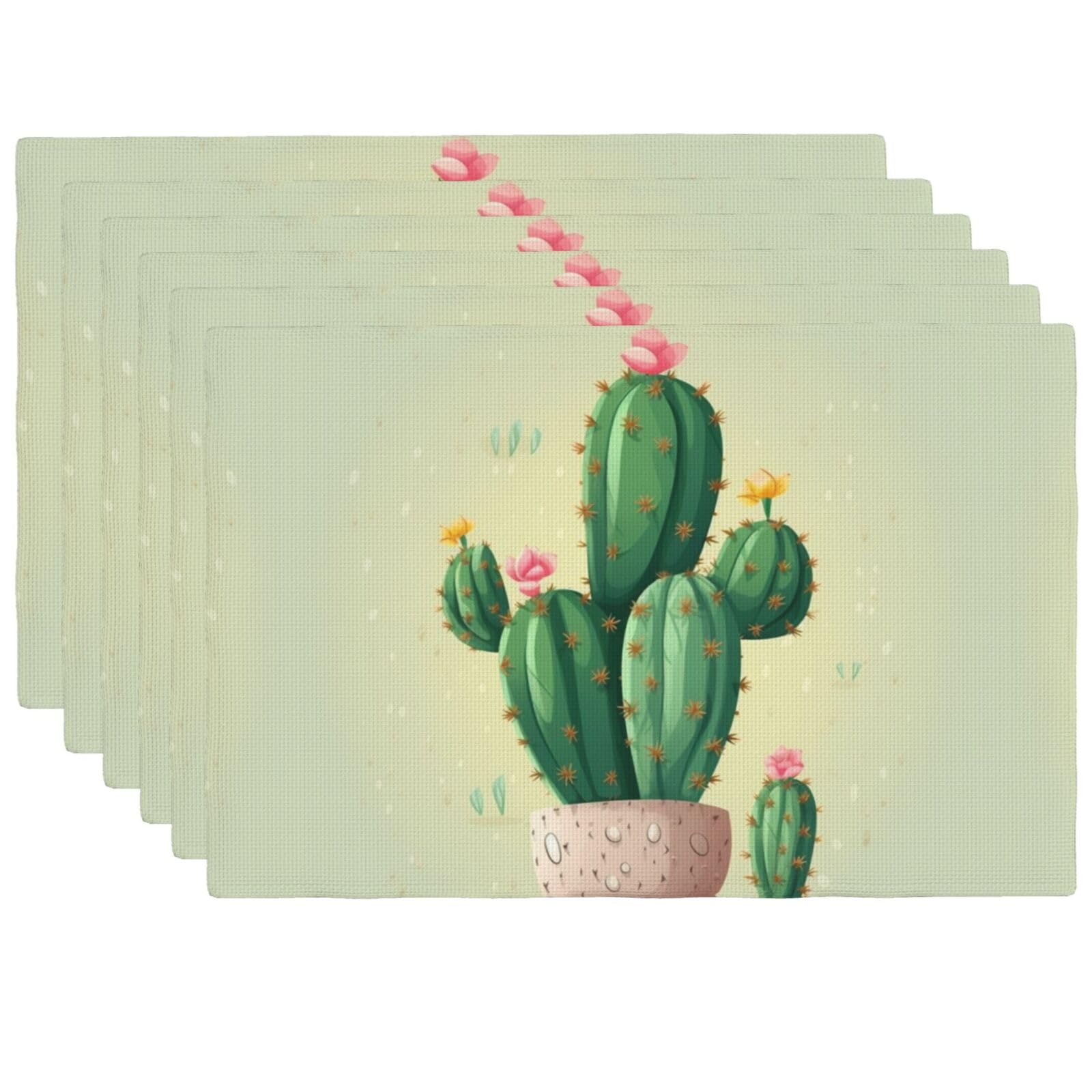 Set de table lavable anti-chaleur lot de 6 en lin synthétique avec motif cactus mignon